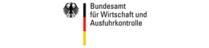 Logo des Bundesamtes für Wirtschaft und Ausfuhrkontrolle mit Adler und farbigen Balken in Schwarz, Rot und Gold.