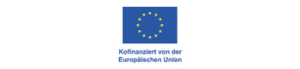 Flagge der Europäischen Union mit zwölf goldenen Sternen auf blauem Hintergrund und Text "Kofinanziert von der Europäischen Union