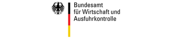 Logo des Bundesamtes für Wirtschaft und Ausfuhrkontrolle mit Adler und farbigen Balken in Schwarz, Rot und Gold.