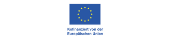 Flagge der Europäischen Union mit zwölf goldenen Sternen auf blauem Hintergrund und Text "Kofinanziert von der Europäischen Union