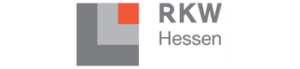 RKW Hessen Logo mit grauem Quadrat und orangerot eingefärbtem Bereich