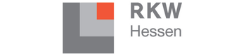 RKW Hessen Logo mit grauem Quadrat und orangerot eingefärbtem Bereich