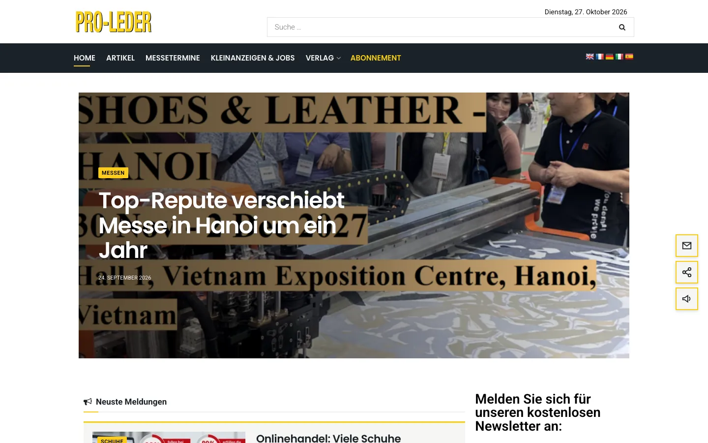 Fachmagazin PRO-LEDER in der Desktopansicht