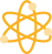 Orangefarbenes Atomsymbol mit Elektronenbahnen und Atomkern, stilisierte Darstellung für Daten- und Technologiethemen.