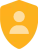 Schildförmiges Icon mit Benutzer-Symbol in Orange und Creme